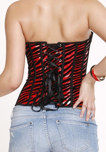 RED ZEBRA FAUX LEATHER OVERBUST CORSET